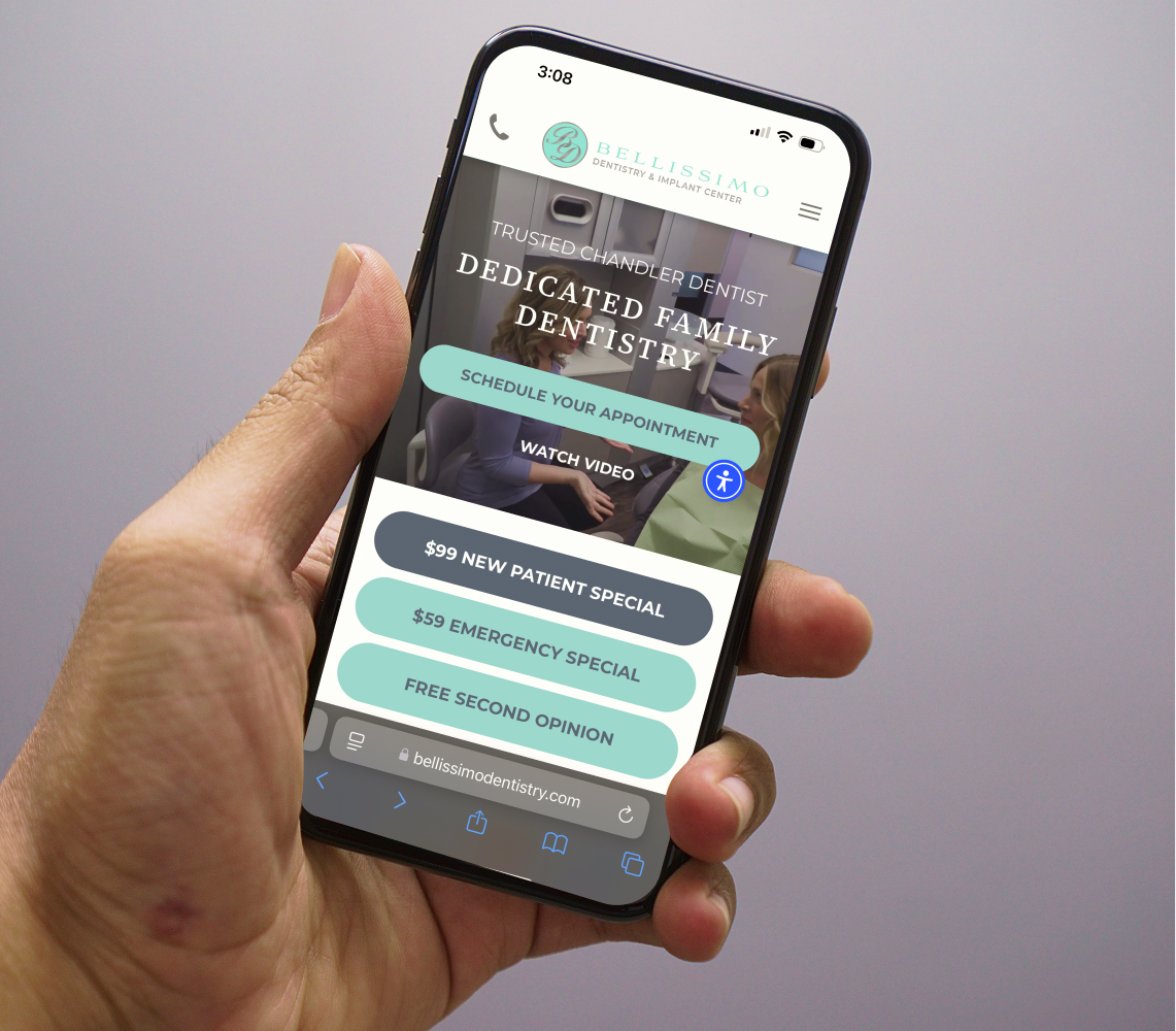 A phone with a website displayed.